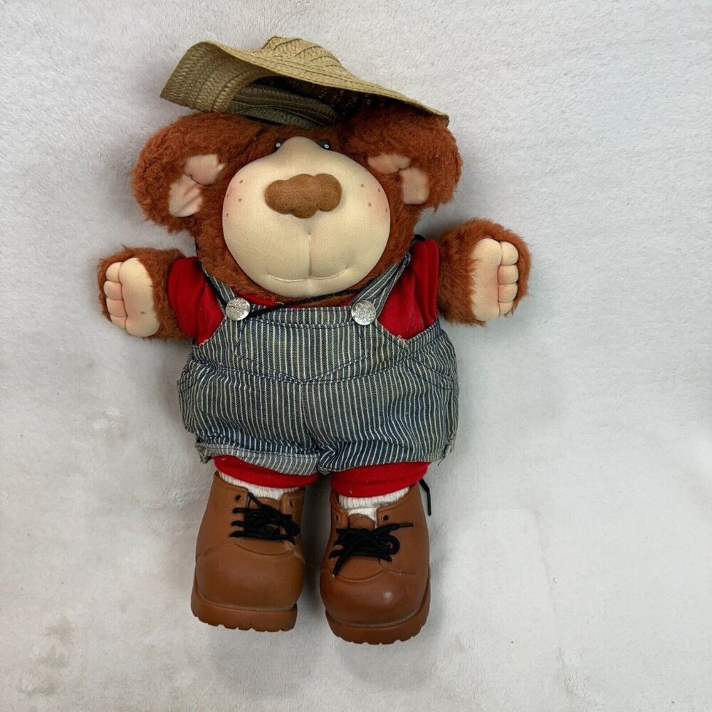 VTG 1985 Furskins Bear Dudley Plush Xavier Roberts Cabbage Patch Blue Overalls